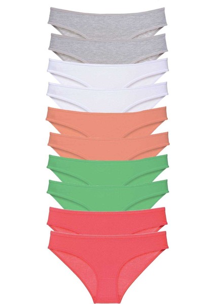 10 Adet Süper Eko Set Likralı Kadın Slip Külot Gri Beyaz Pudra Yeşil Fuşya