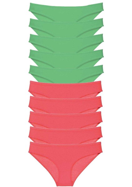 10 Adet Eko Set Likralı Kadın Slip Külot Yeşil Fuşya