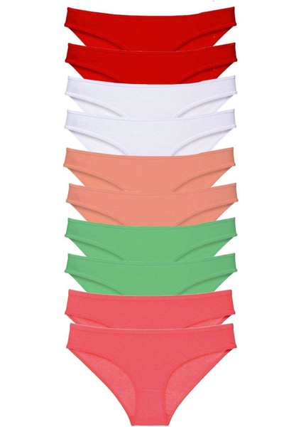 10 Adet Süper Eko Set Likralı Kadın Slip Külot Kırmızı Beyaz Pudra Yeşil Fuşya