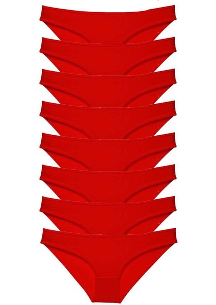 8 Adet Süper Eko Set Likralı Kadın Slip Külot Kırmızı