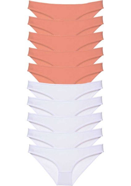 10 Adet Eko Set Likralı Kadın Slip Külot Pudra Beyaz