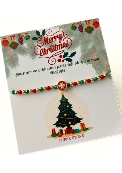 Yılbaşı Christmas Bilekliği Yeni Yıl Hediyesi Yonca Detaylı Şans Bileklik