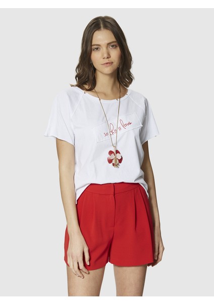 Yandan Şeritli Kadın Şort Kırmızı Y1812048_006