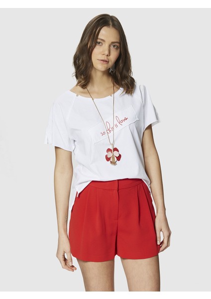 Yandan Şeritli Kadın Şort Kırmızı Y1812048_006 fiyatları