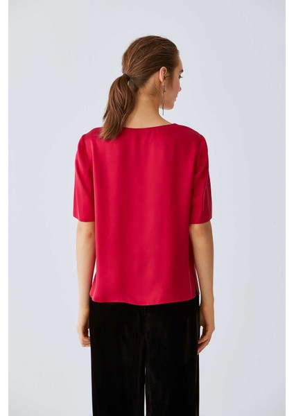 %100 İpek Yarım Kollu Bluz Bordo K2013084_008 fiyatları