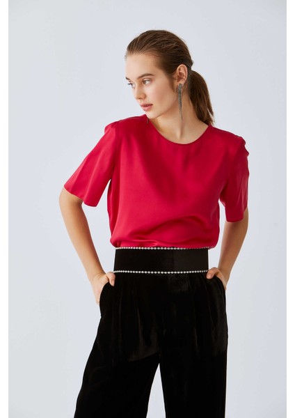 %100 İpek Yarım Kollu Bluz Bordo K2013084_008 modelleri
