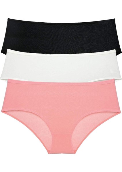 3 Adet Kadın Yüksek Bel Bato Külot Siyah Krem Pudra