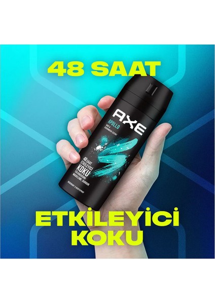 3 Adet Axe Erkek Sprey Deodorant Apollo 48 Saat Etkileyici Koku Vücut Spreyi 150 ml fırsatları
