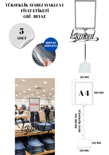 5 Adet Gri Beyaz A4 Ayaklı Fıyat Etiketi Çerçeveli Fıyat Etiketi Eşek Askılık Etiketi