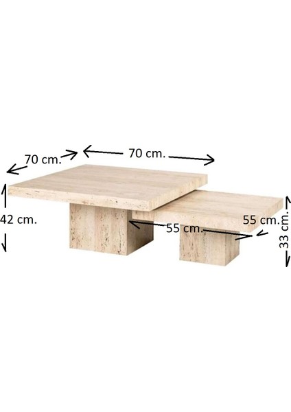Most Marmoris Bej Mermer Görünümlü %100 Mdf Orta Sehpa Set Bej (Evinize Teslim)