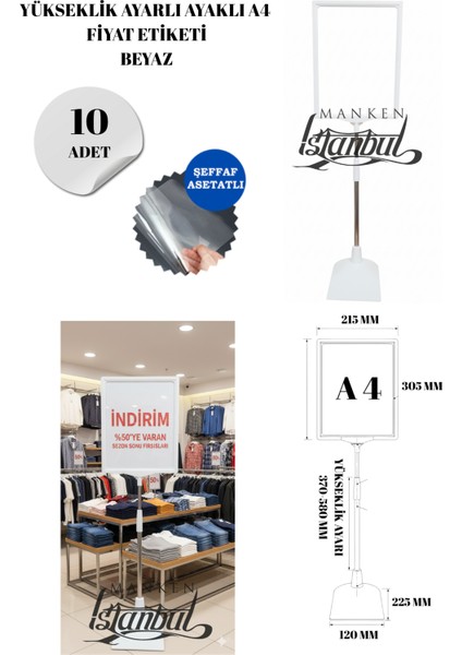 10 Adet Beyaz A4 Ayaklı Fıyat Etiketi Çerçeveli Fıyat Etiketi Eşek Askılık Etiketi