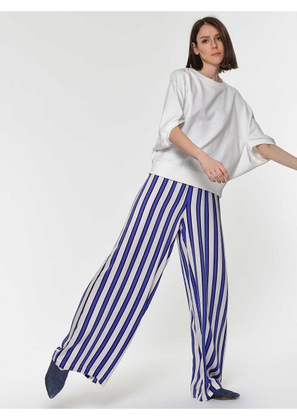 Geniş Çizgili Mavi Kadın Pantolon Standart Renk Y1912037_089 fiyatları