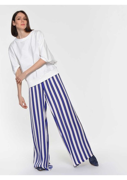 Geniş Çizgili Mavi Kadın Pantolon Standart Renk Y1912037_089 modelleri