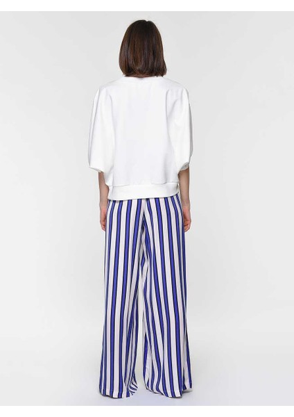 Geniş Çizgili Mavi Kadın Pantolon Standart Renk Y1912037_089 fırsatları