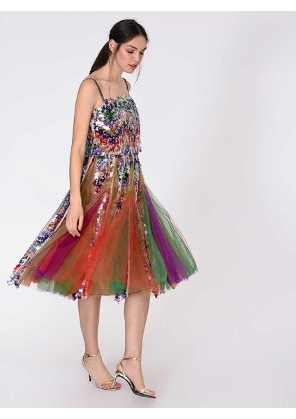 Tül Ve Pul Detaylı Nişan Elbisesi Standart Renk Y1911336_089