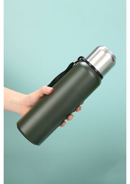 304 L Çelik 1000 ml Yeşil Kamp Piknik Termos Tutmalı Termos CIN492YS