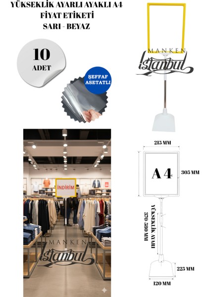 10 Adet Sarı Beyaz A4 Ayaklı Fıyat Etiketi Çerçeveli Fıyat Etiketi Eşek Askılık Etiketi