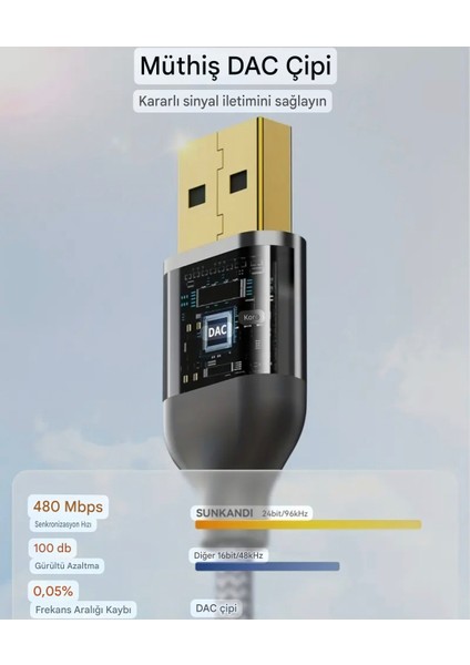 Usb To 3.5mm Jack Aux Kulaklık Çevirici Dönüştürücü Hi-Fi Ses+Dac Çip Teknoloji Ce Lisanslı Sertifikalı Hasır Örgülü Sağlam Kablo modelleri