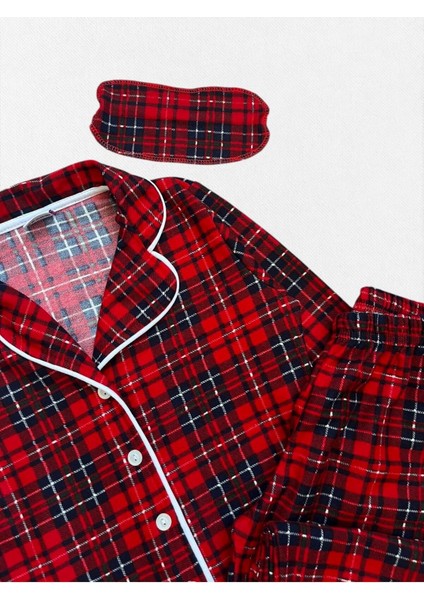 Erkek Çocuk Pamuklu Kumaş Süet Kırmızı Ekose Desenli Uyku Bantlı Biyeli Gömlek Yaka Pijama Takımı fiyatları