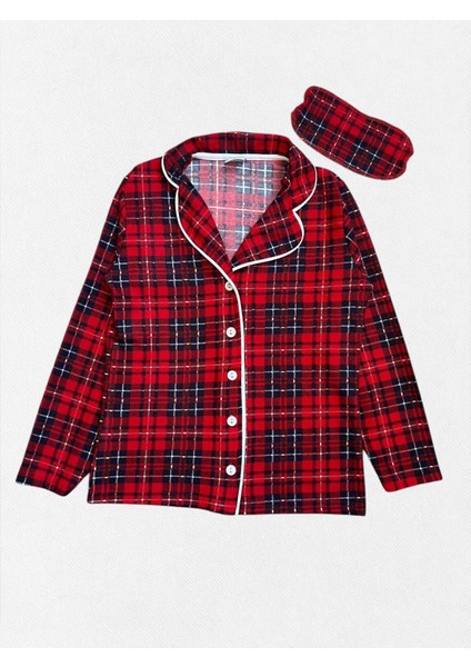 Erkek Çocuk Pamuklu Kumaş Süet Kırmızı Ekose Desenli Uyku Bantlı Biyeli Gömlek Yaka Pijama Takımı indirimleri