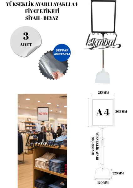 3 Adet Siyah Beyaz A4 Ayaklı Fıyat Etiketi Çerçeveli Fıyat Etiketi Eşek Askılık Etiketi