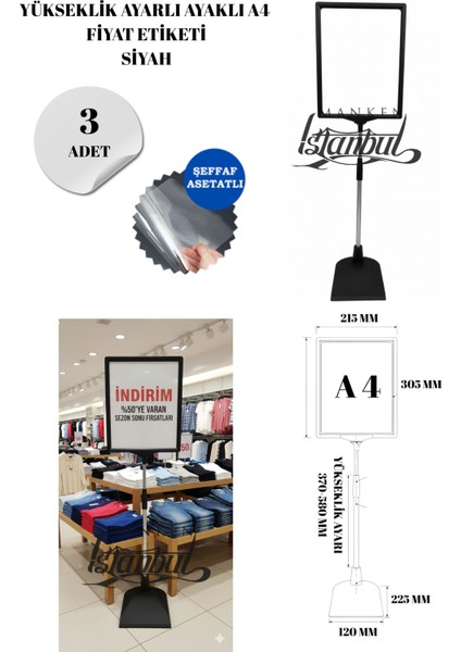 3 Adet Siyah A4 Ayaklı Fıyat Etiketi Çerçeveli Fıyat Etiketi Eşek Askılık Etiketi