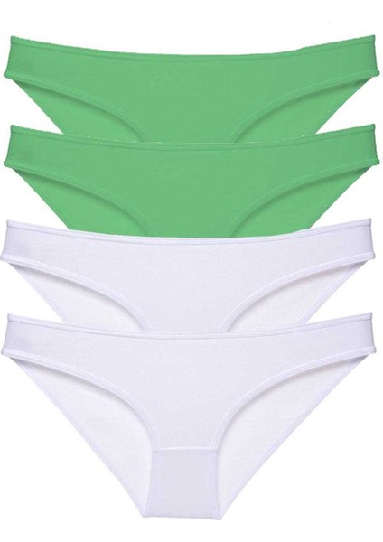 4 Adet Eko Set Likralı Kadın Slip Külot Yeşil Beyaz