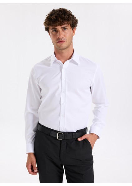 Slim Fit Sumos Yaka Armürlü Beyaz Erkek Gömlek F5WM-GML 2583