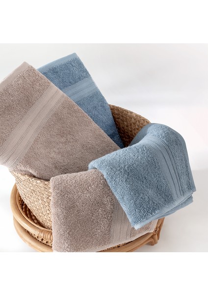 Angelina 4'lü Banyo Havlu Seti (50X90 CM/70X140 Cm) - Mavi / Vizon fiyatları