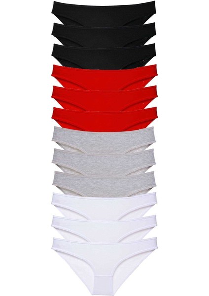 12 Adet Süper Eko Set Likralı Kadın Slip Külot Siyah Kırmızı Gri Beyaz