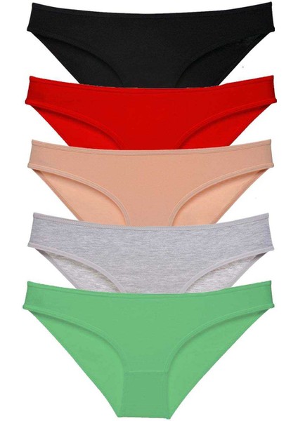 5 Adet Süper Eko Set Likralı Kadın Slip Külot Siyah Kırmızı Ten Gri Yeşil
