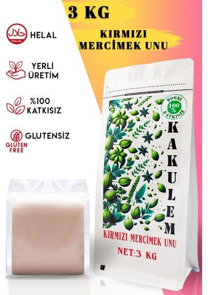 Glutensiz Sertifikalı Kırmızı Mercimek Unu 3 kg