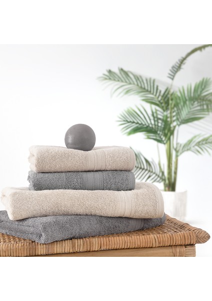 Angelina 4'lü Banyo Havlu Seti (50X90 CM/70X140 Cm) - Bej / Gri