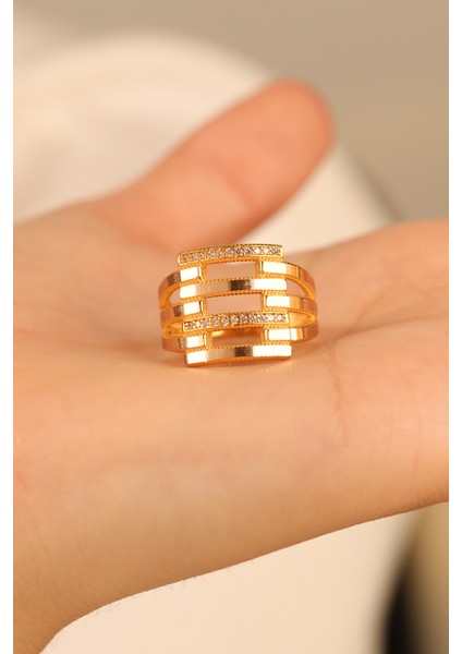 4 Sıra Taşlı Kaburga Model Ajda Altın Yüzük ÇGKY0078 modelleri