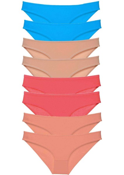 8 Adet Süper Eko Set Likralı Kadın Slip Külot Ten Pudra Fuşya Mavi