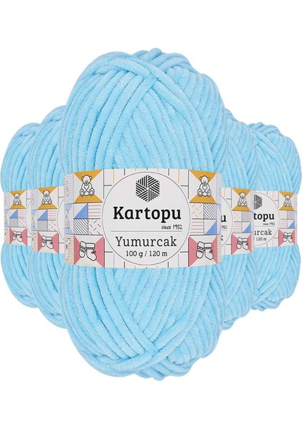 5 Adet Yumurcak Kadife El Örgü Ipi Açık Turkuaz K516