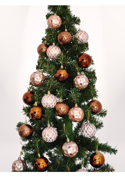 Yılbaşı Ağacı Süsleme Topları Seti 24 Adet Bronz Renk