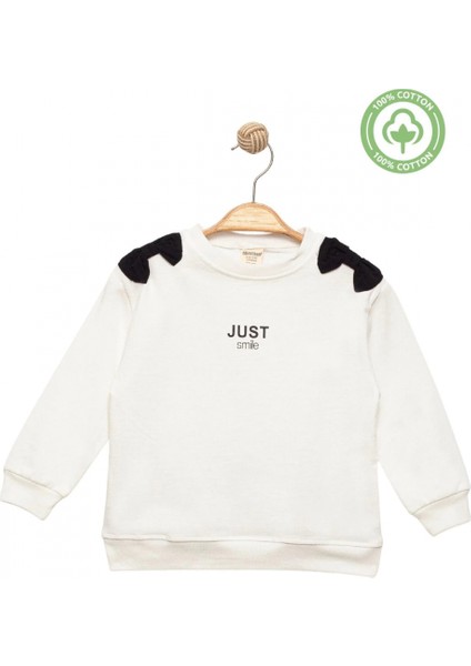 Kız Çocuk %100 Pamuk Ekru Sweatshirt Fiyonk Detaylı - Rahat Kız Çocuk Giyim fiyatları