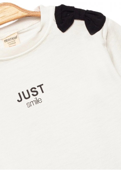 Kız Çocuk %100 Pamuk Ekru Sweatshirt Fiyonk Detaylı - Rahat Kız Çocuk Giyim fırsatları