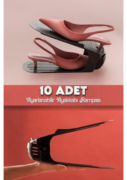 10 Lu Ayarlanabilir 4 Kademeli Ayakkabı Rampası Ayakkabı Düzenleyici Dolap Içi Organizer