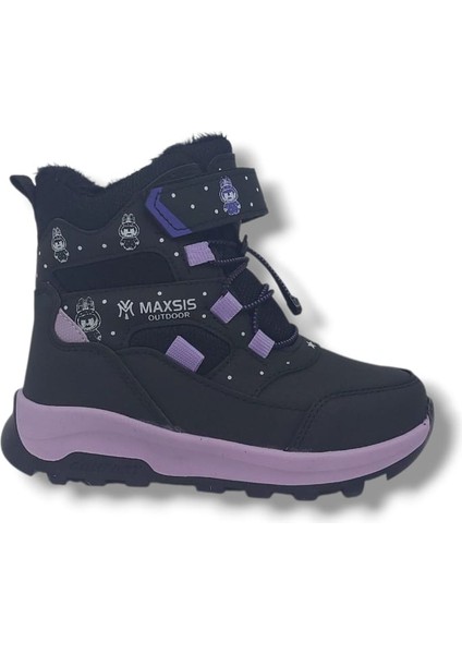 054 Kız Çocuk Siyah Lila Cırt Cırtlı Treking Bot