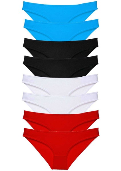 8 Adet Süper Eko Set Likralı Kadın Slip Külot Siyah Kırmızı Beyaz Mavi