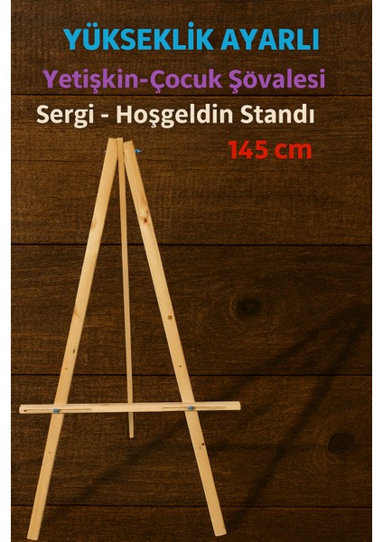 O&S Oyun ve Sanat Eğlen-Üret Ahşap Ayarlı Şövale, Resim Sehpası, Ressam Şövalye Sergi Tuval Tutucu, 144 Cm, Hoşgeldiniz Standı