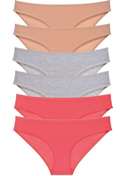 6 Adet Süper Eko Set Likralı Kadın Slip Külot Ten Gri Fuşya