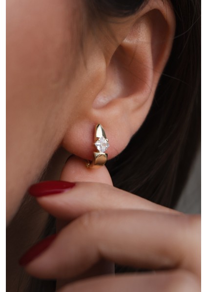 Zirkon Taşlı Minimal Çelik Küpe