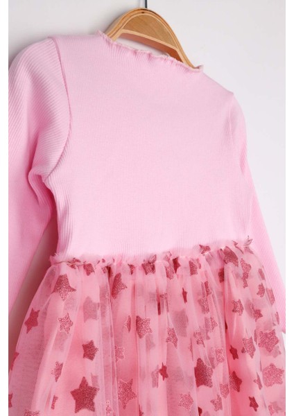 Pembe Yıldız Baskılı Tül Etekli Kız Çocuk Elbise - Karen fırsatları