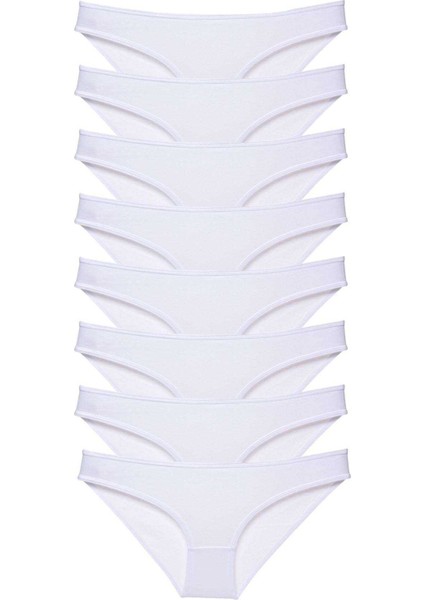 8 Adet Süper Eko Set Likralı Kadın Slip Külot Beyaz