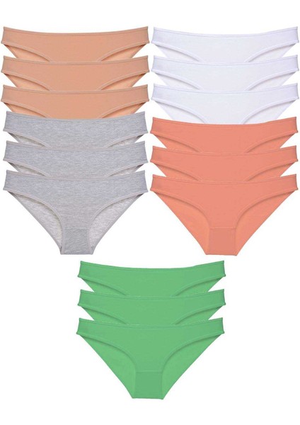 15 Adet Süper Eko Set Likralı Kadın Slip Külot Ten Gri Beyaz Pudra Yeşil