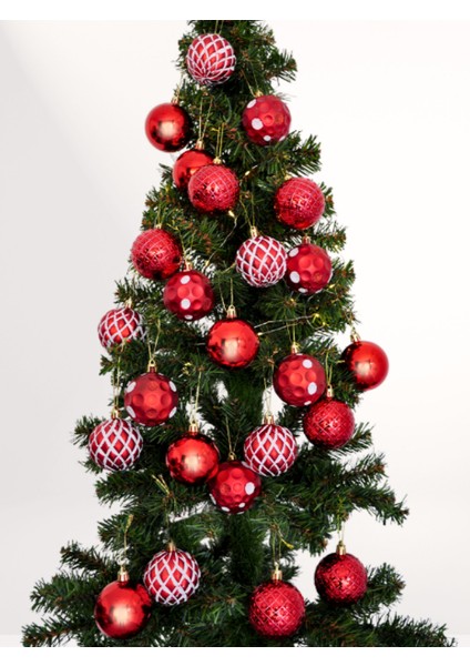 Yılbaşı Ağacı Süsleme Topları Seti 24 Adet Kırmızı Renk