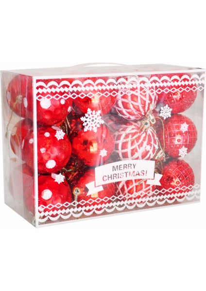 Yılbaşı Ağacı Süsleme Topları Seti 24 Adet Kırmızı Renk modelleri